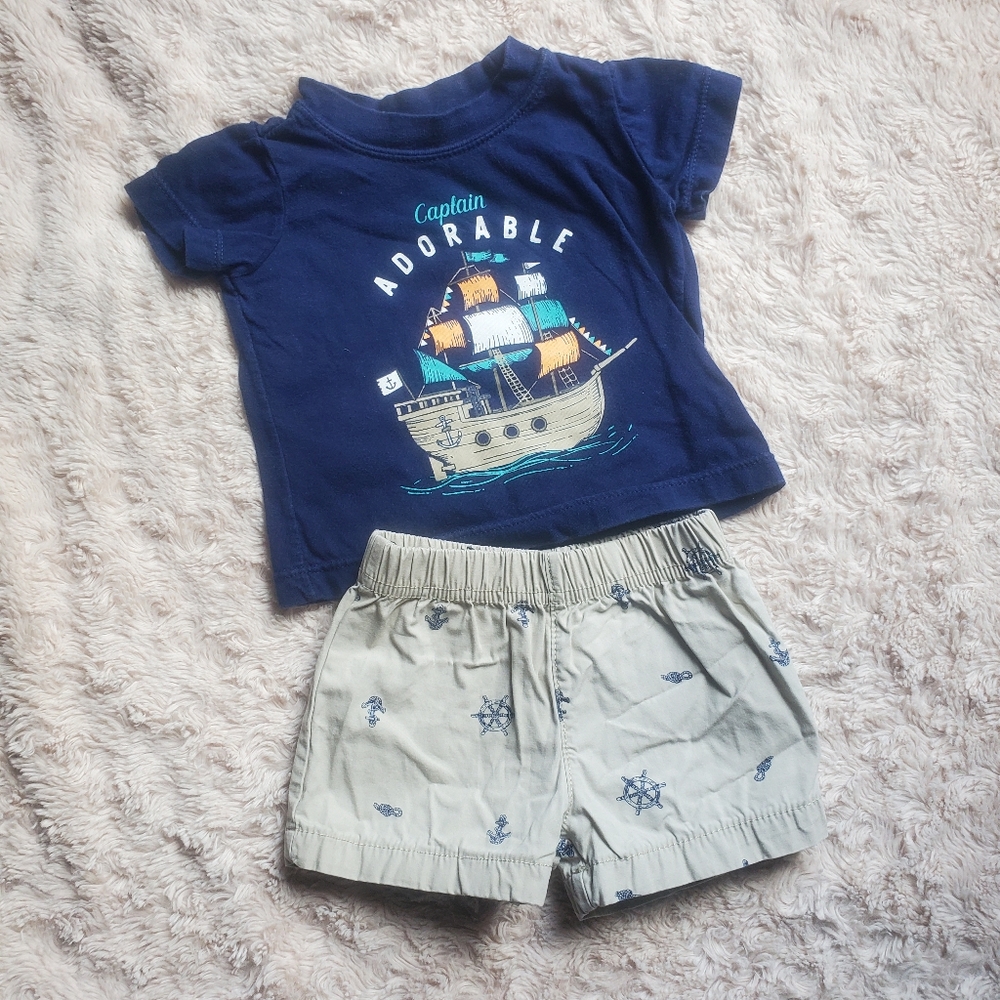 Carter's Pirate Ship Nautical Tshirt & Short Set, 3M